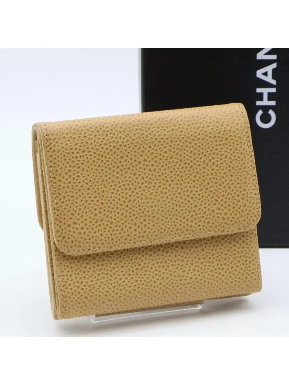 Chanel Super Caviar Leather CC Logo Snap Trifold Wallet